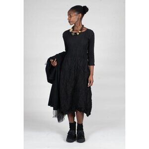 Alquema Smash Midi Dress Black NWT Elegant Textured Pleated Style Black US 8